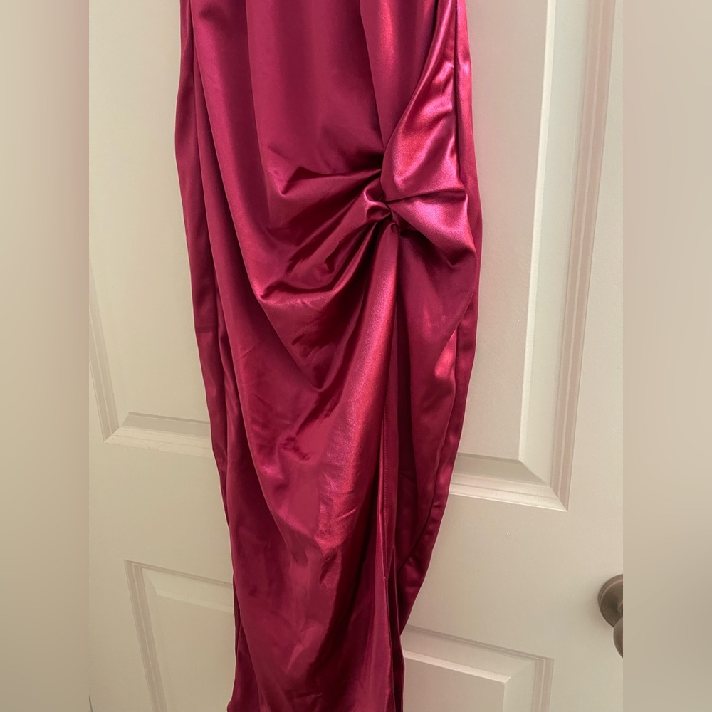 JLUXLABEL Satin Midi Dress in Hot Pink